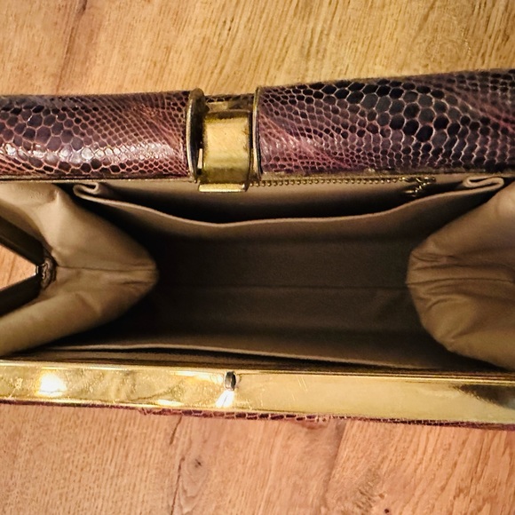 Vintage Genuine Lizard hand bag purse Brown 10"x8.5"x2.5" - Picture 5 of 8